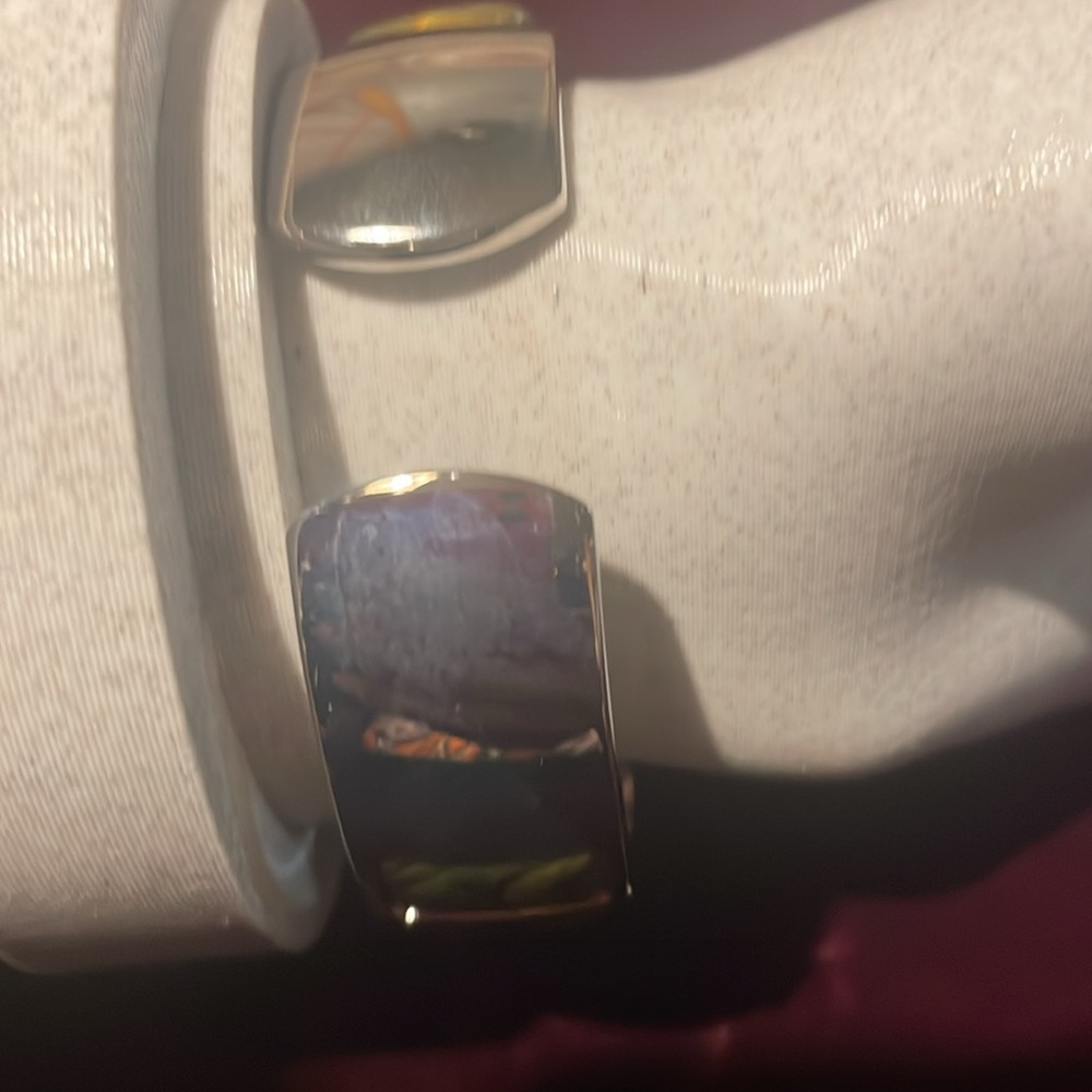 Silver Tone Quartz Watch Rectangular Green Bangle… - image 2